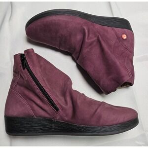 Softinos NOBUCKLEA Purple Leather Side Zip Ankle Boots Women's Size EU 36 US 5.5